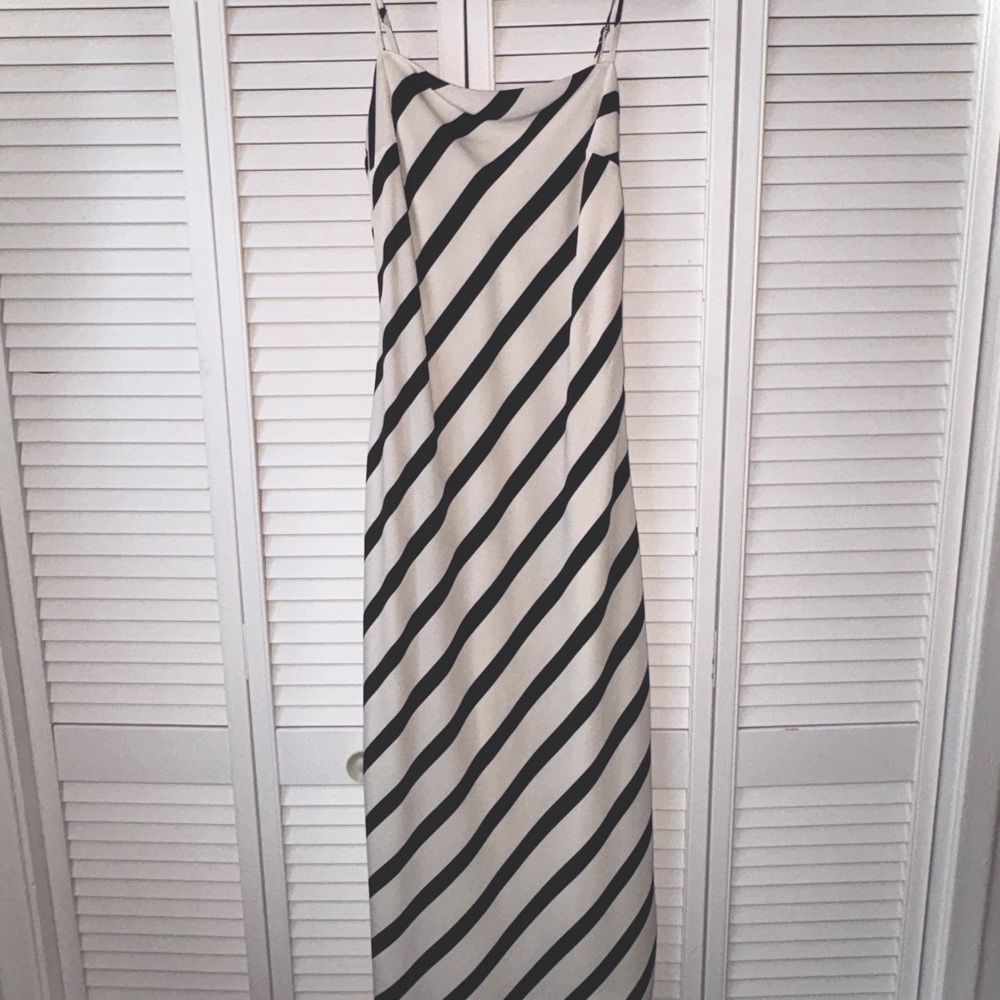 Abercrombie Slip Maxi Dress - Black & Cream Stripe, Size M